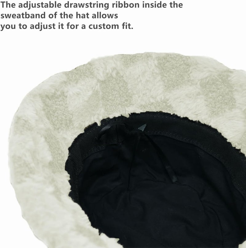 Glory Max Winter Fluffy Plush Bucket Hat Cozy Faux Fur Wide Brim Adjustable Size for Women - Image 4
